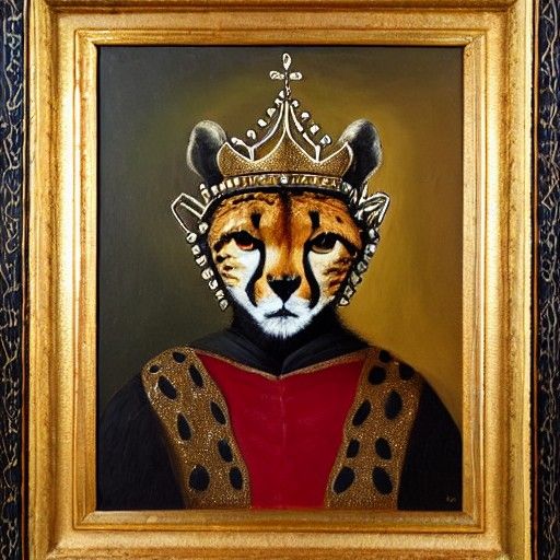 Cheetah in Royal Robes: Oil Painting Portrait
