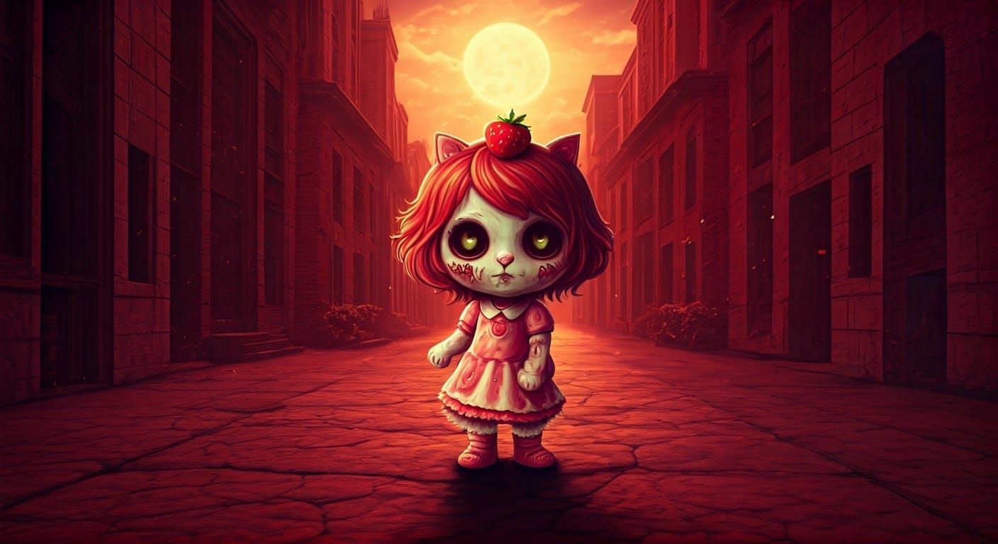 Strawberry Shortcake and Cat: Zombified Digital Painting