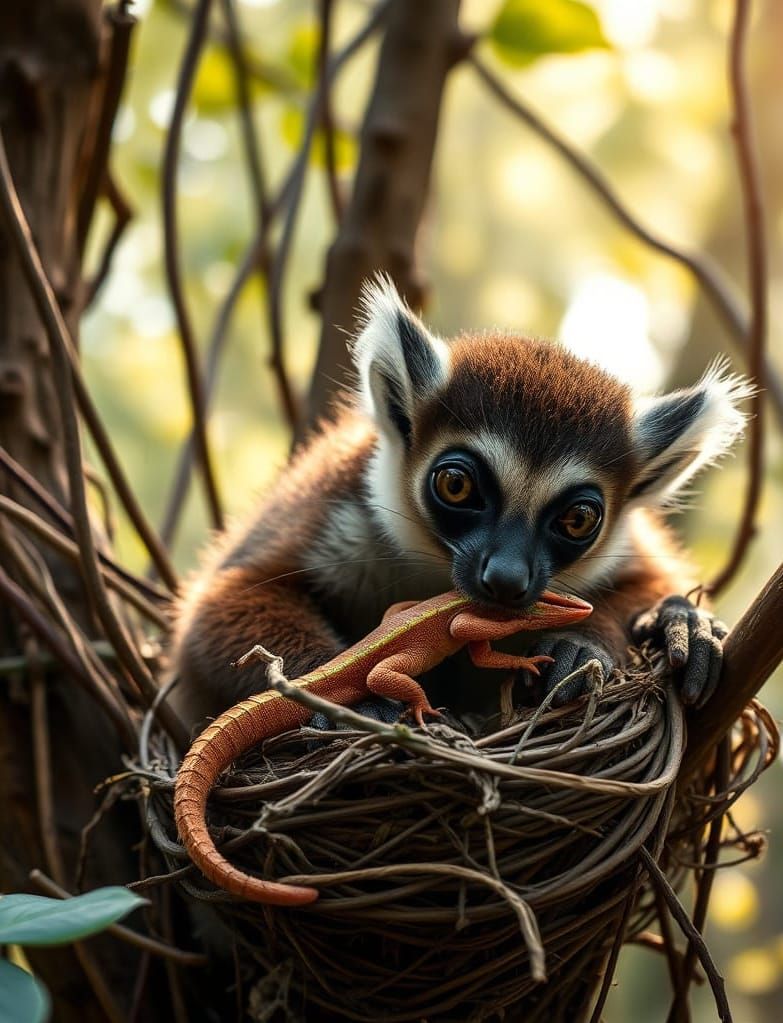 Wild Primate's Intimate Moment in Forest Sanctuary