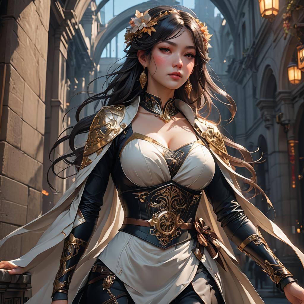 Noir Curvy Girl: 3D Rendered Anime Illustration