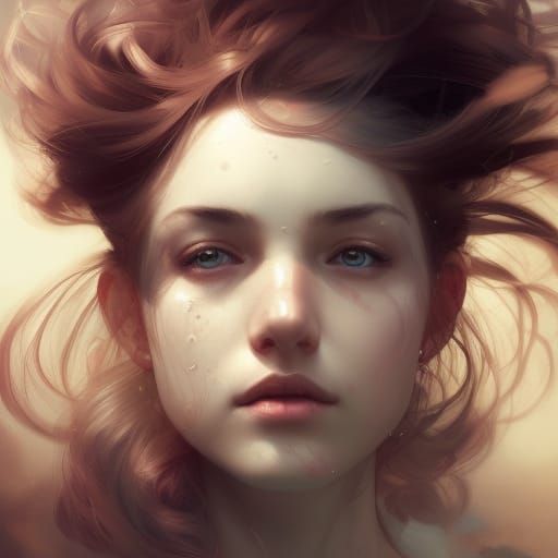 Woman with Cloud Hair: Detailed Art Portrait
