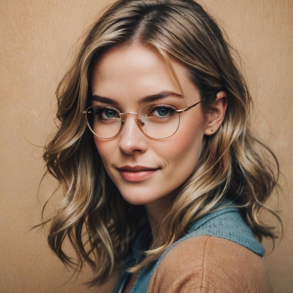 Dreamy Portrait of a Blonde Girl with Glasses