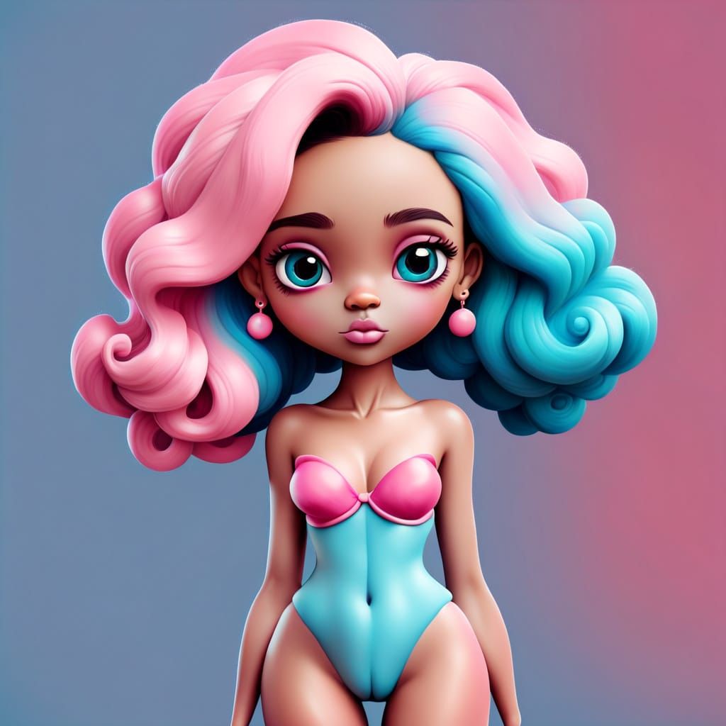 Fashionable Character in Playdough Art Style with Pastel Col...