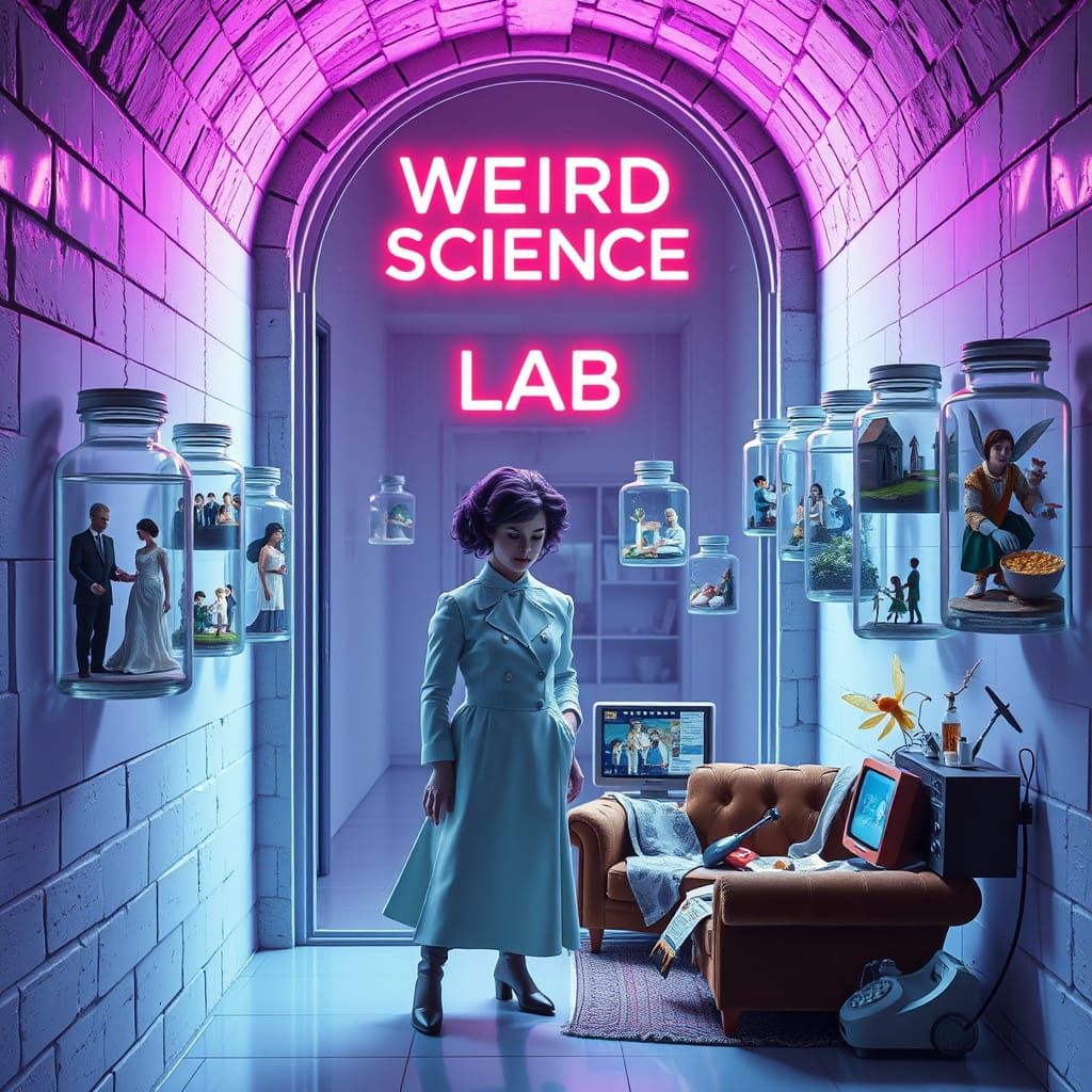 Cyberpunk Sci-Fi Guard Watches Over Weird Science Lab