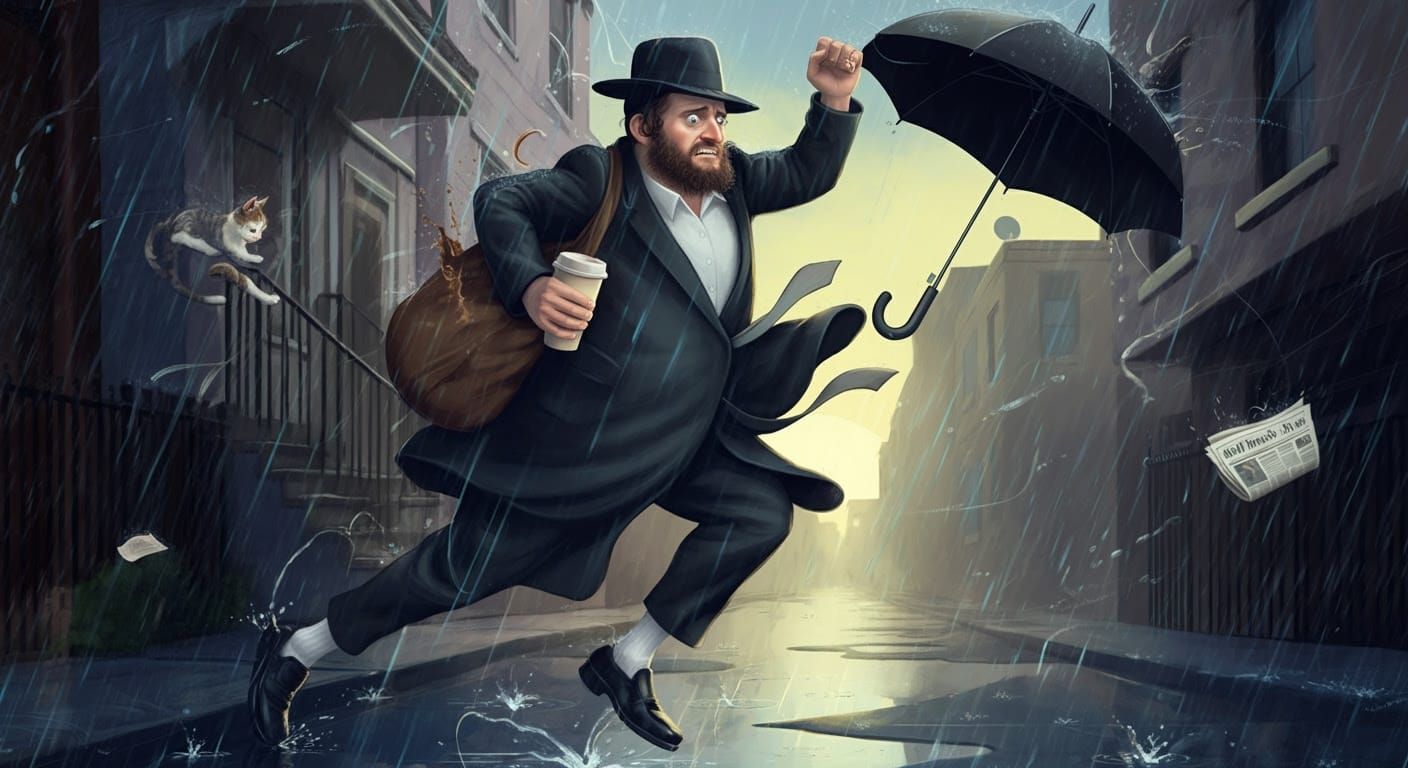 A Rush to Morning Prayers in the Rain, High-End Digital Art