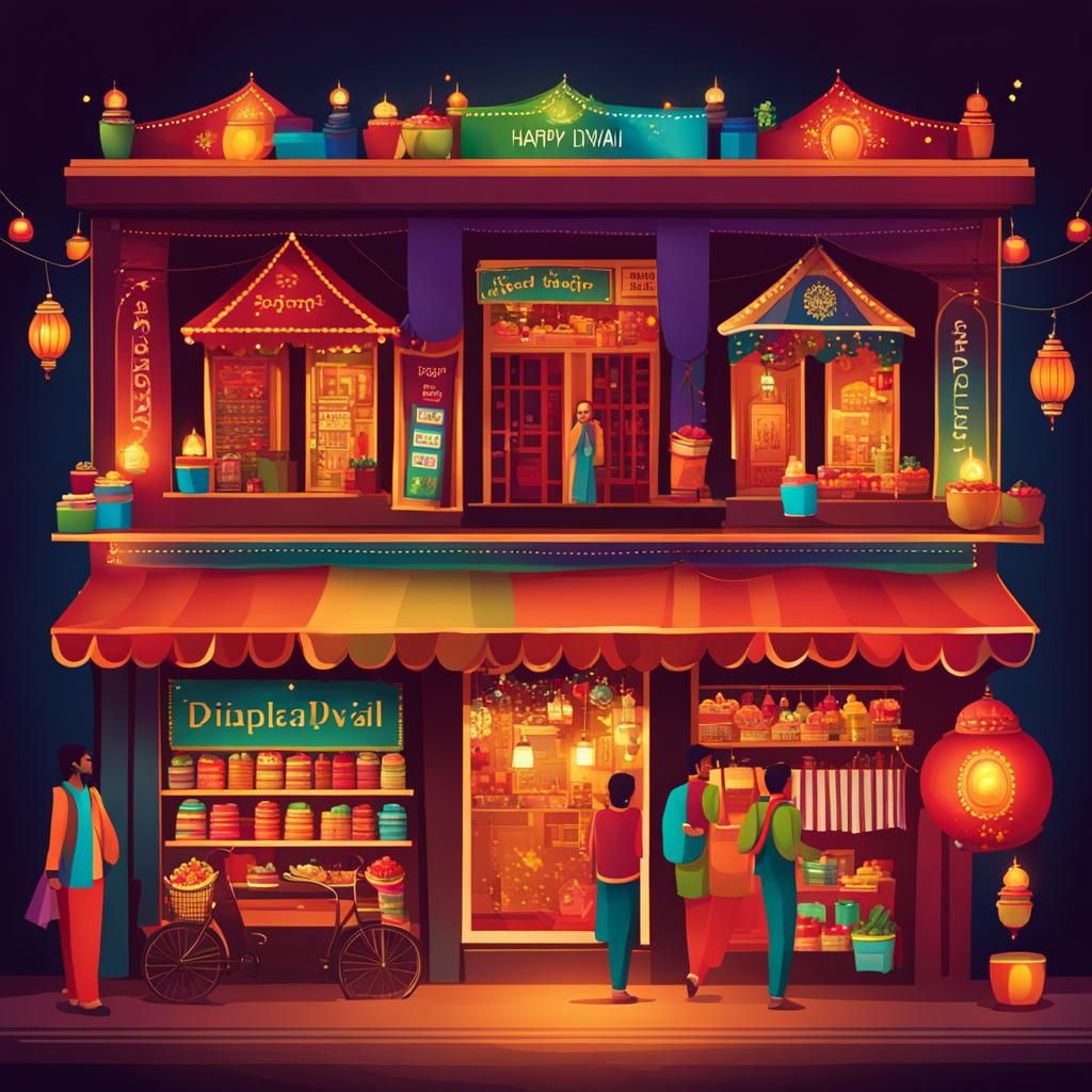 Diwali Festival: Crowded Shops at Night
