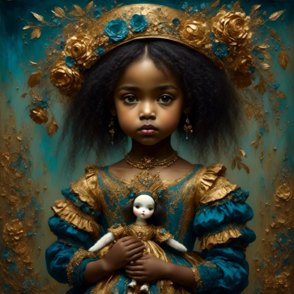 Naive Art Portrait: Girl with Patchwork Doll