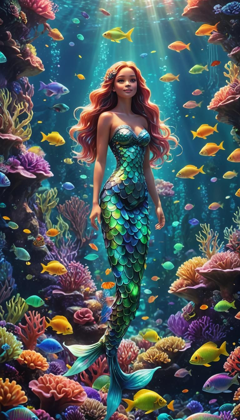 Luminous Mermaid in Fantastical Underwater World