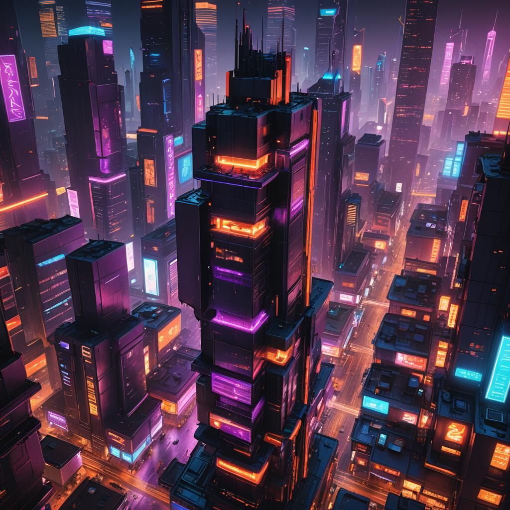 Cyberpunk Cityscape with Neon Lights