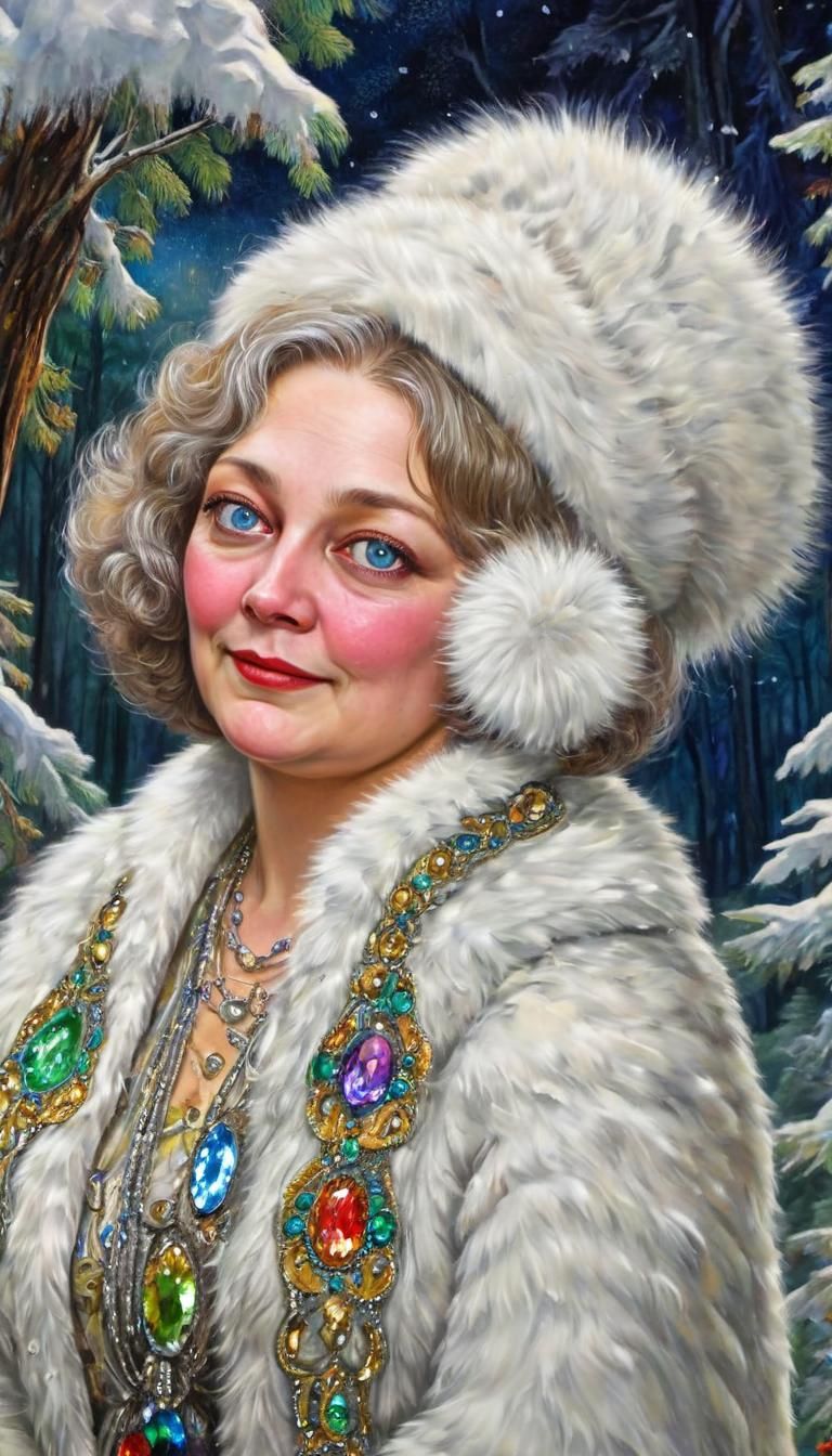 Russian Beauty in Winter Fur, Art Deco Portrait