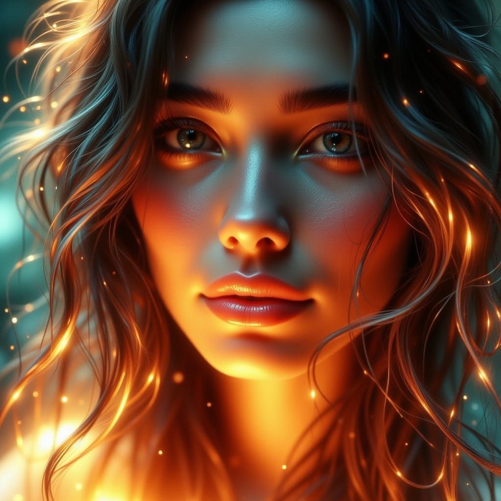 Glamorous Portrait of Woman with Vivid Lighting