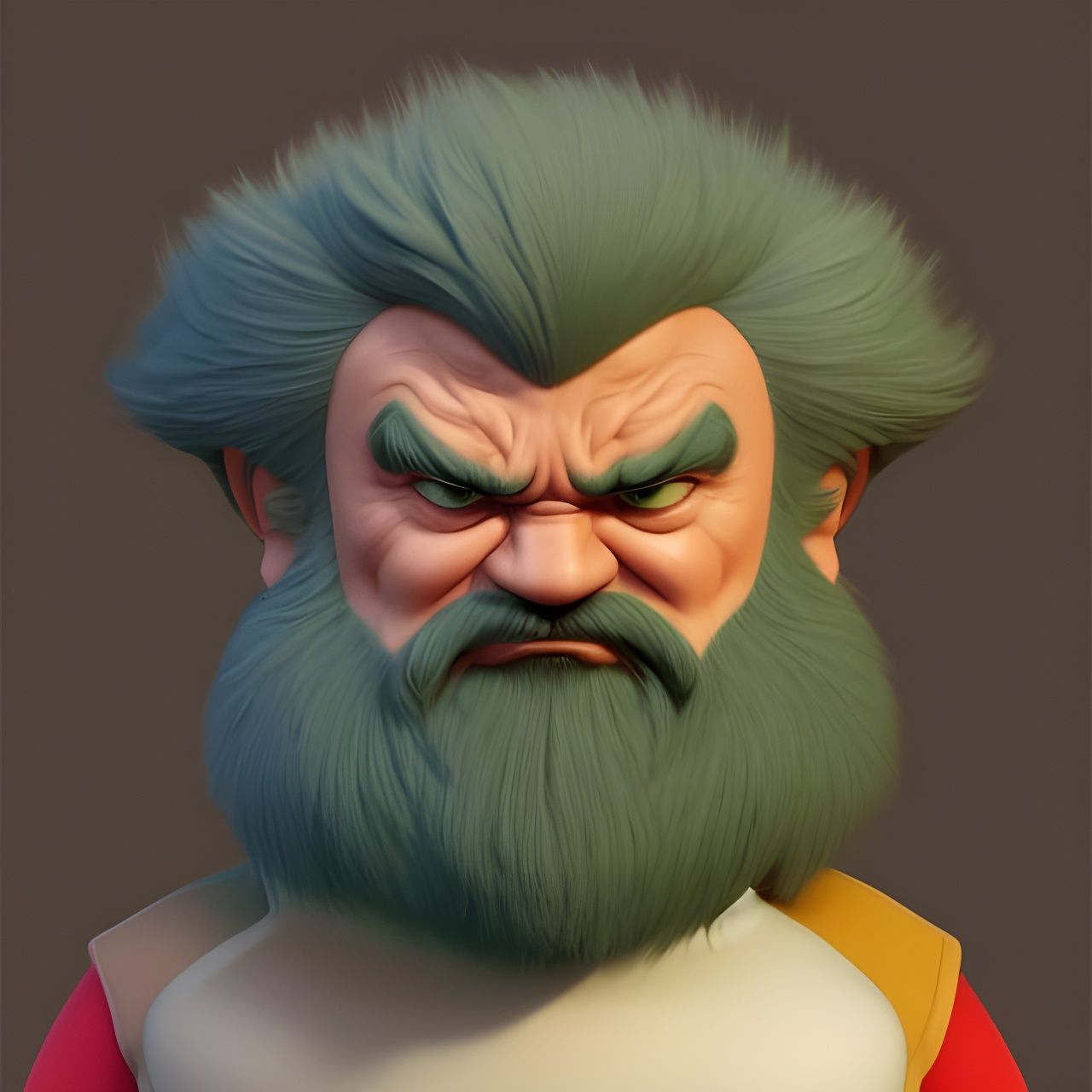 Humorous 3D Portrait of a Fluffy Bearded Man