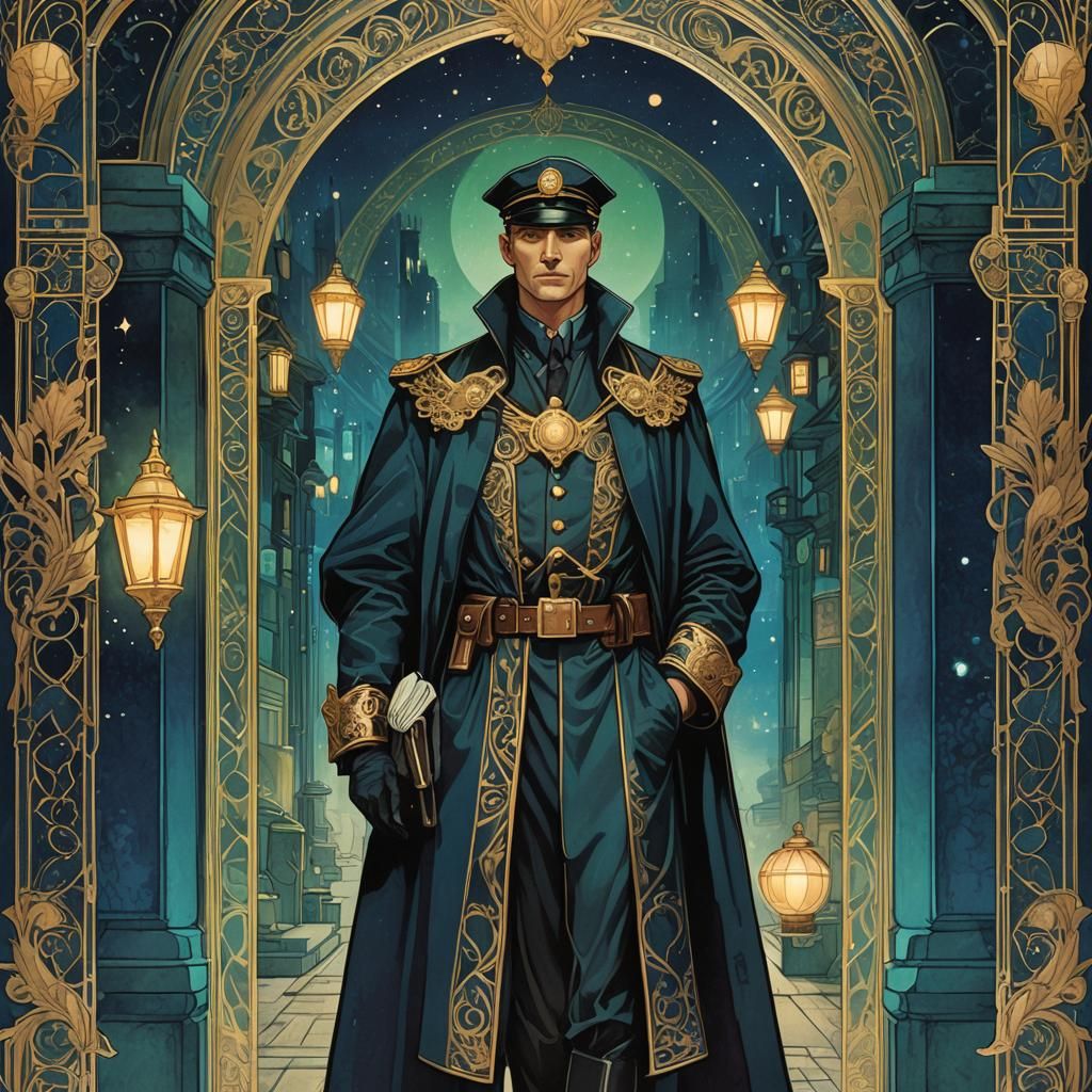 Art Nouveau Tarot Card: The Policeman