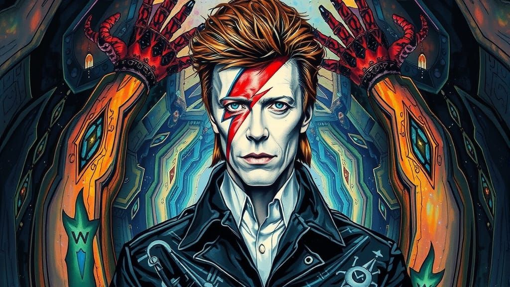 David Bowie in Mystical Labyrinth, Ink Drawing in Magical Re...