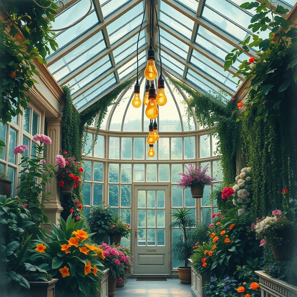 A beautifully decorated conservatory, seen from the front, w...