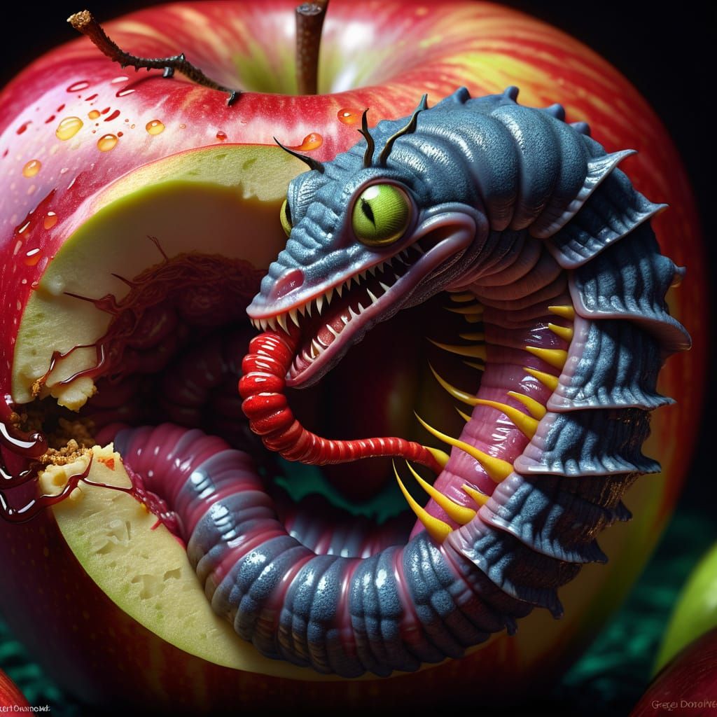 Intricate Horror Scene: Worm in Apple, Inspired by Gustave D...