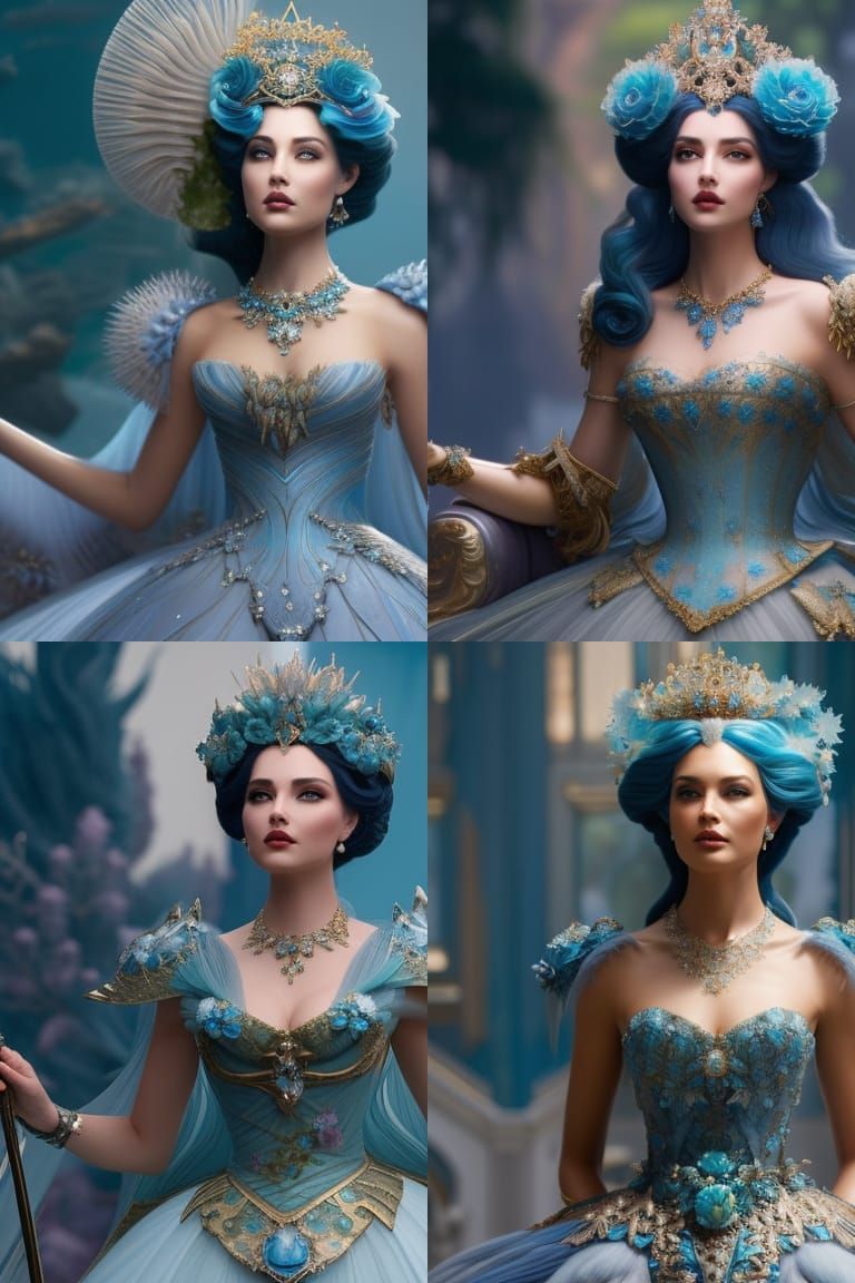 Queen in Seashell Ballgown: Hyperdetailed Concept Art