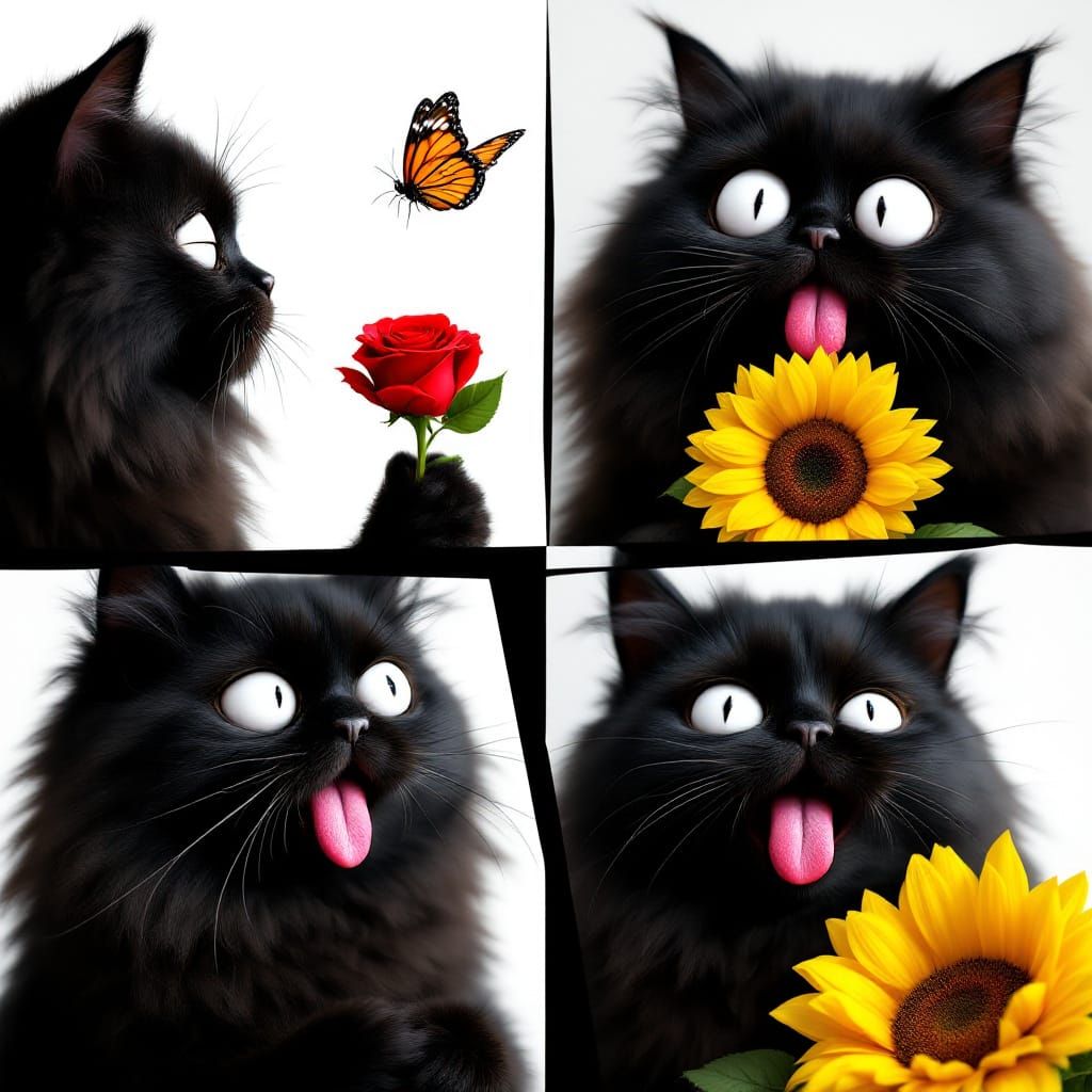 Quirky Cat Collage in Black and White Animation