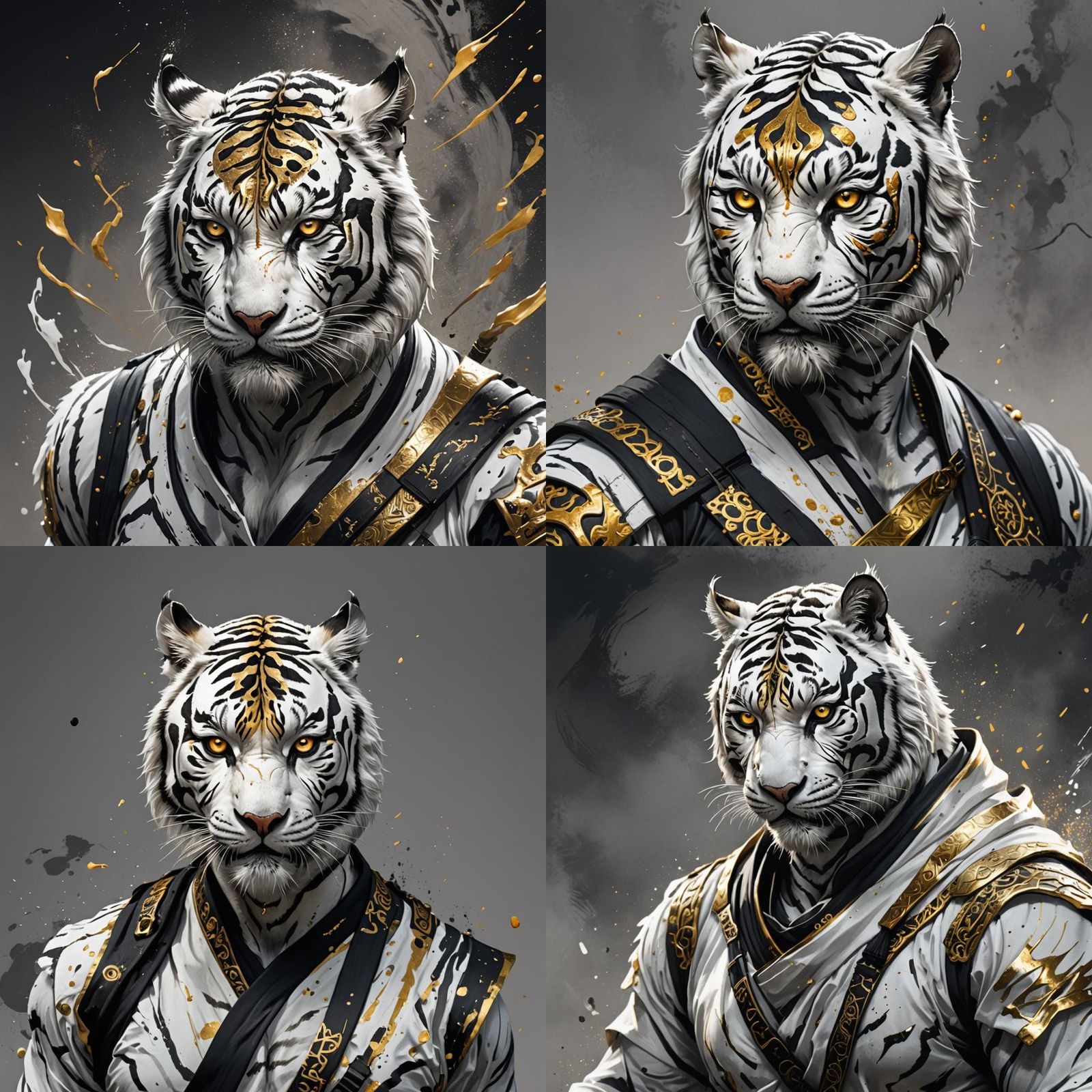 Hyperrealistic Tiger Human Ninja with Gold Accents