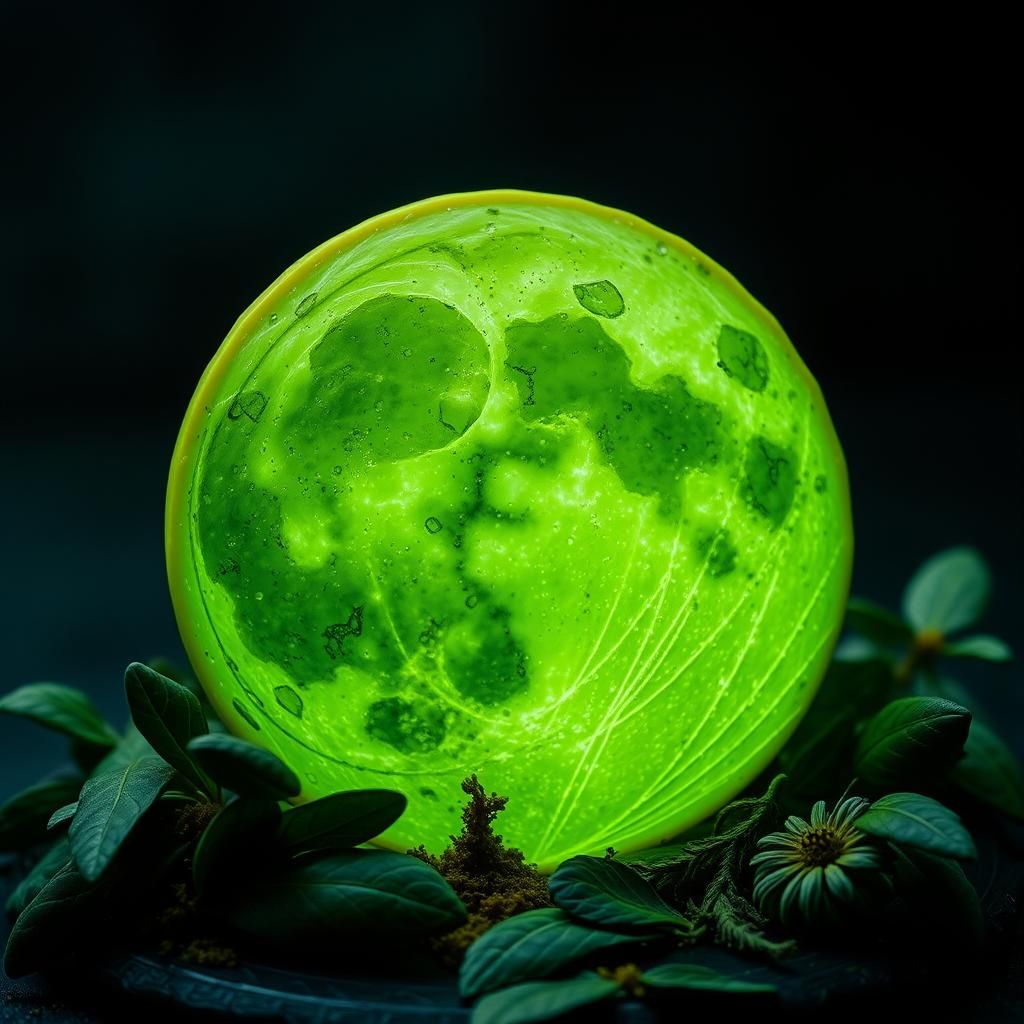 Hyperrealistic Green Cheese Moon in Sharp Focus