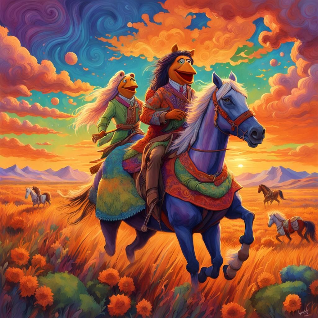 Kermit and Miss Piggy Ride in Dances with Wolves