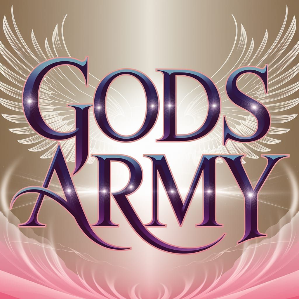 Majestic Digital Art of Gods Army in Vibrant, Glowing Letter...