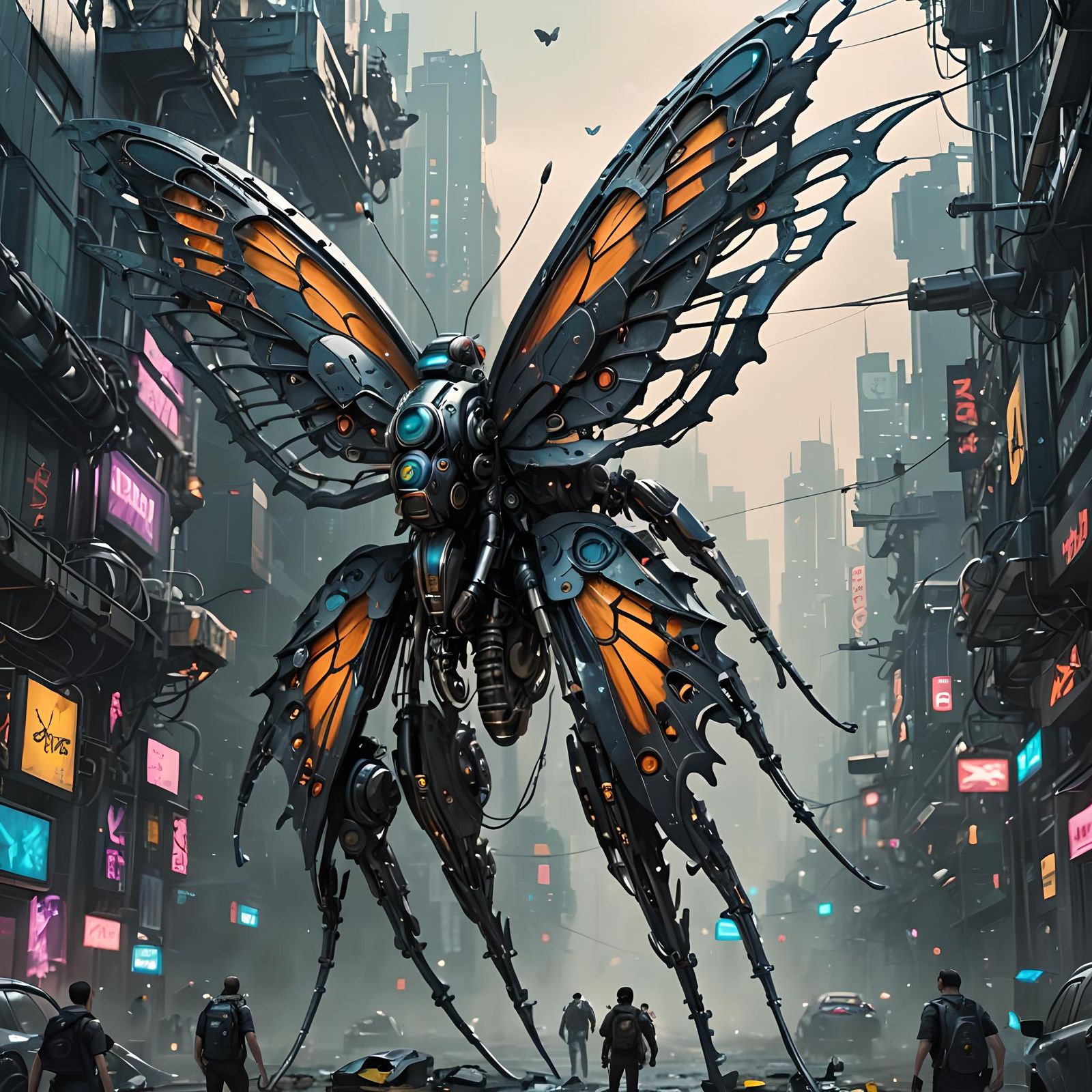 Cybernetic Biopunk Butterfly with Sci-Fi Details