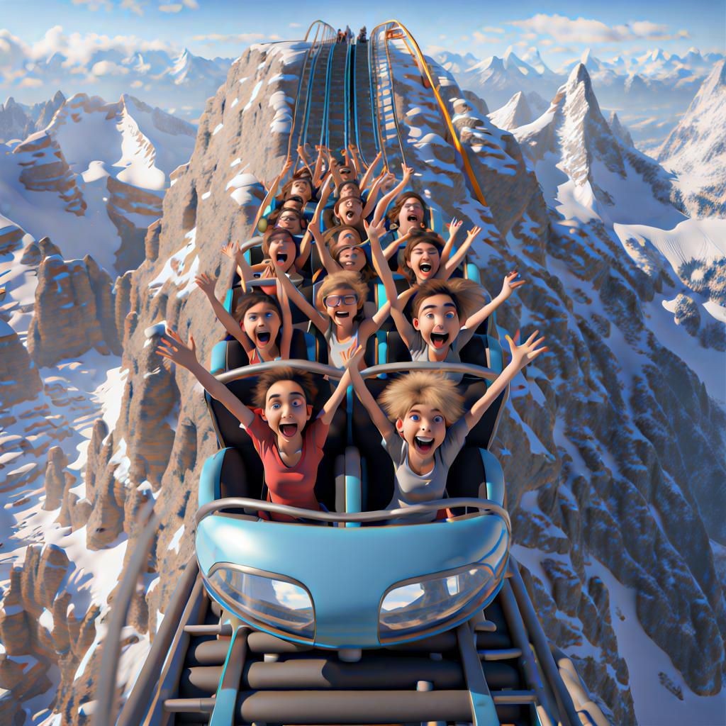 Teenagers on Rollercoaster: 3D Octane Render