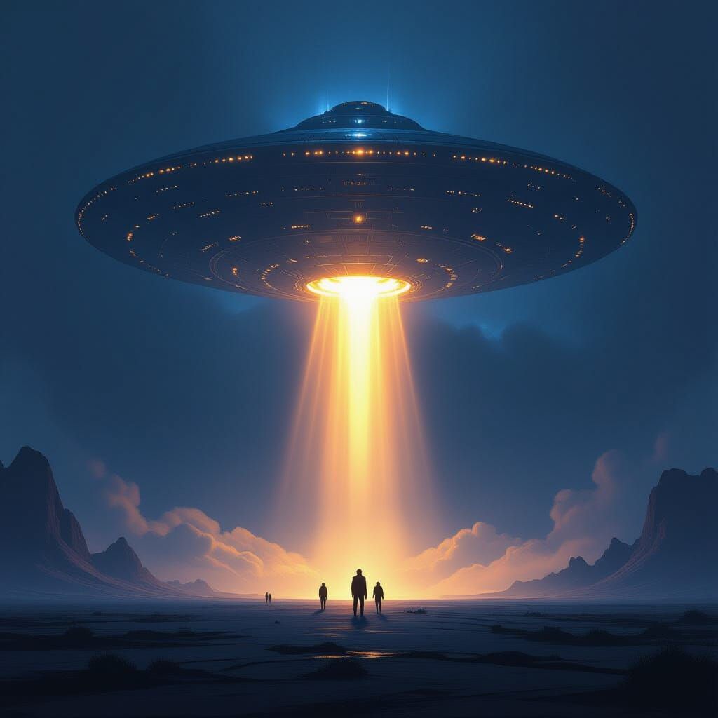 Alien Mother Ship Over Dark Landscape in Digital Matte Paint...