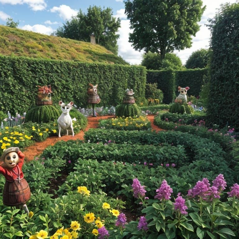 Intricate Shrub Maze with Animal Topiary