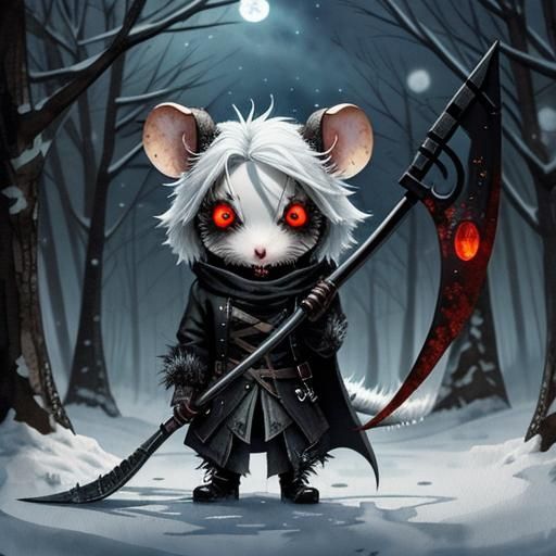 Undead Chibi Rat in Winter, Watercolor Style