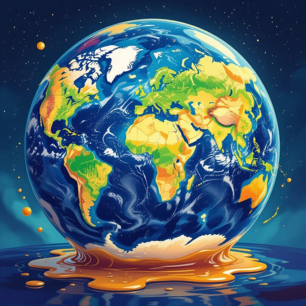 Whimsical Liquid World Map in Transparent Orb