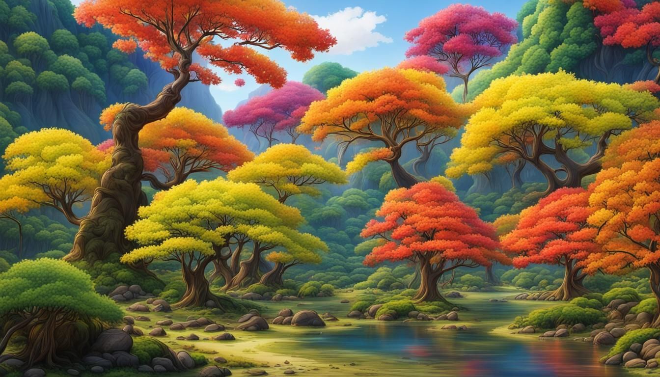 Vibrant Island Oasis with Ginko and Toona Trees