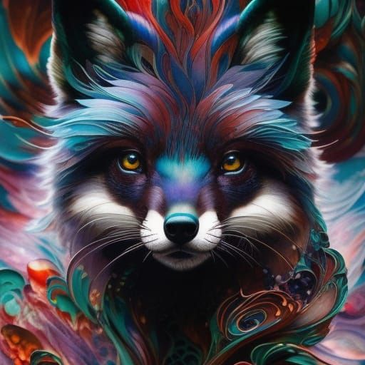 Chibi Teal Fox Portrait in Detailed Gouache Style