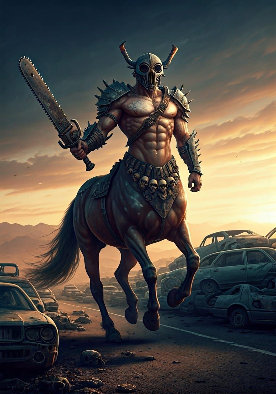 Post-Apocalyptic Centaur Warrior with Chainsaw Sword