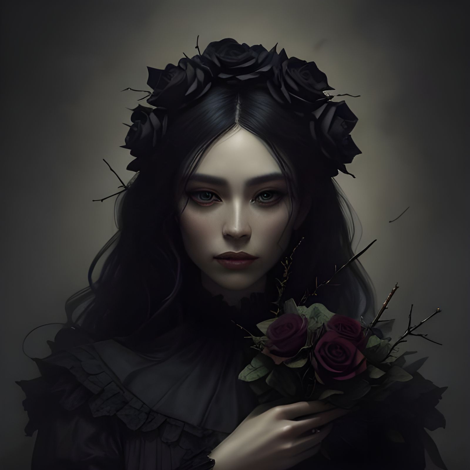Sinister Queen of Black Roses: Gothic Portrait