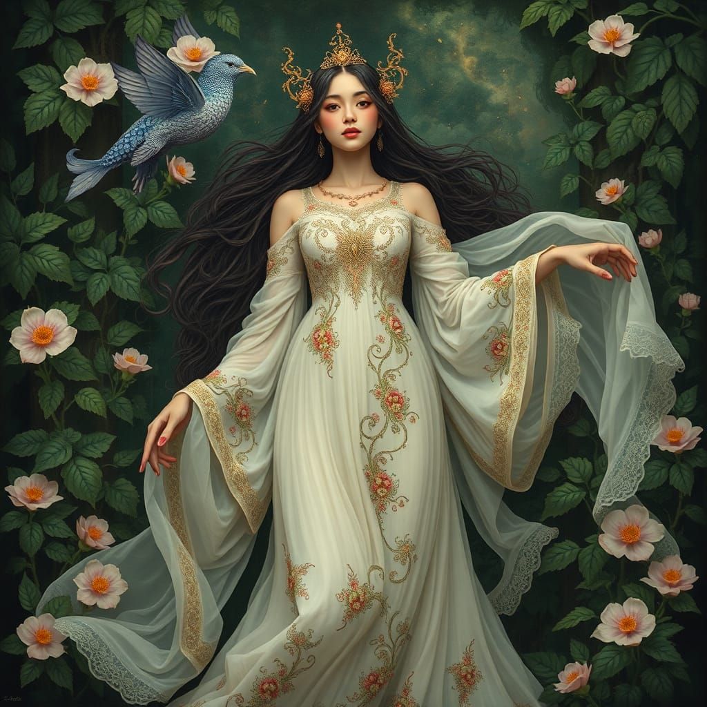 Ethereal Woman in Dreamlike Landscape