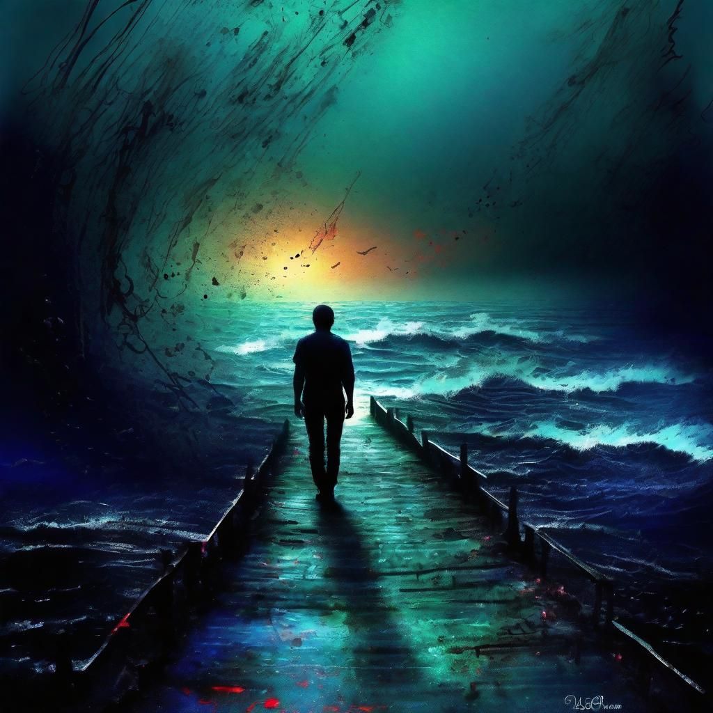 Neon Path: Expressionist Impasto Painting of Urban Despair