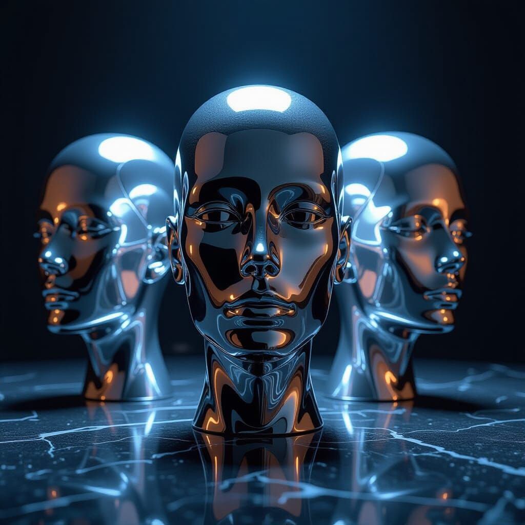 Futuristic Minimalist Aluminum Heads on Obsidian