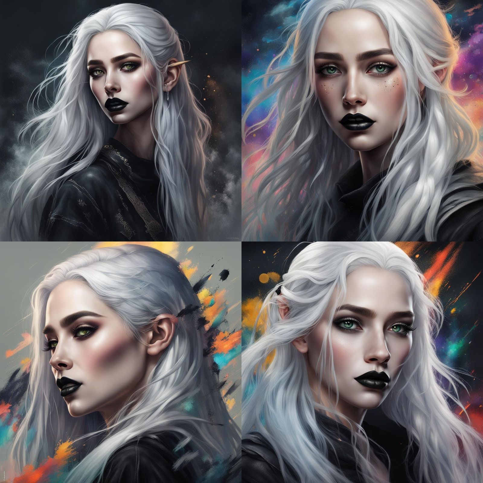 Hyperrealistic Elf Woman Portrait with White Hair