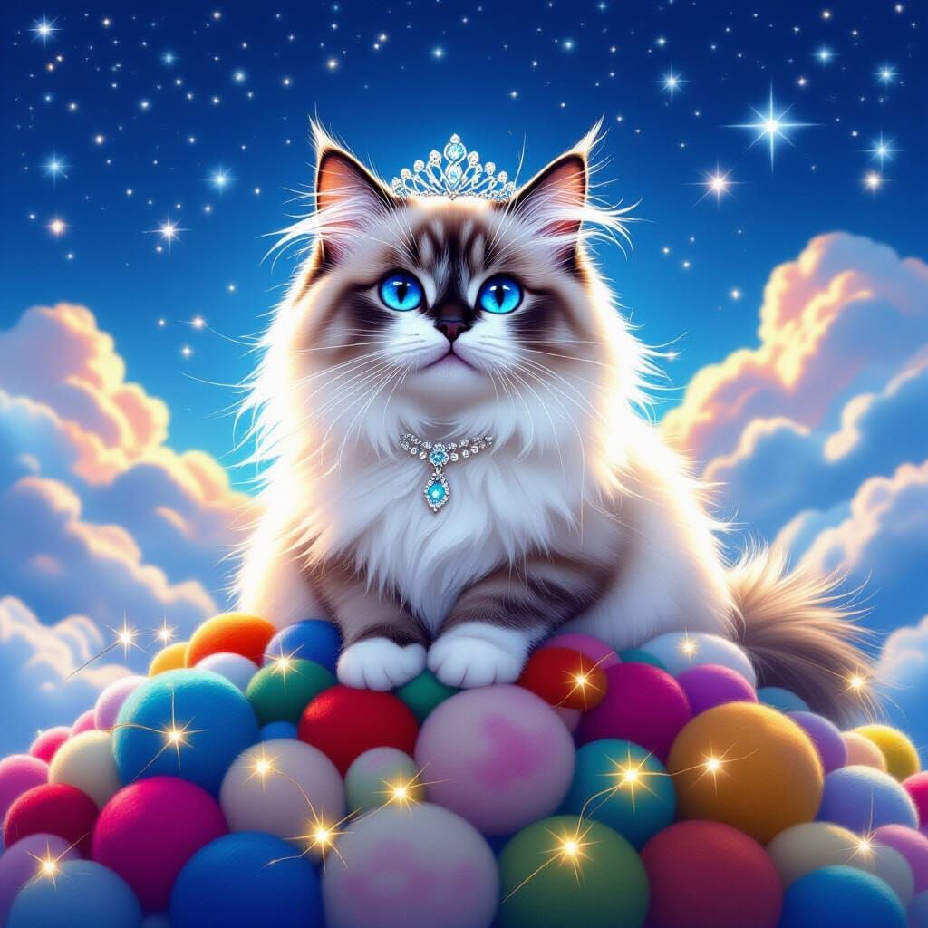 Himalayan Cat with Tiara on Toy Mountain