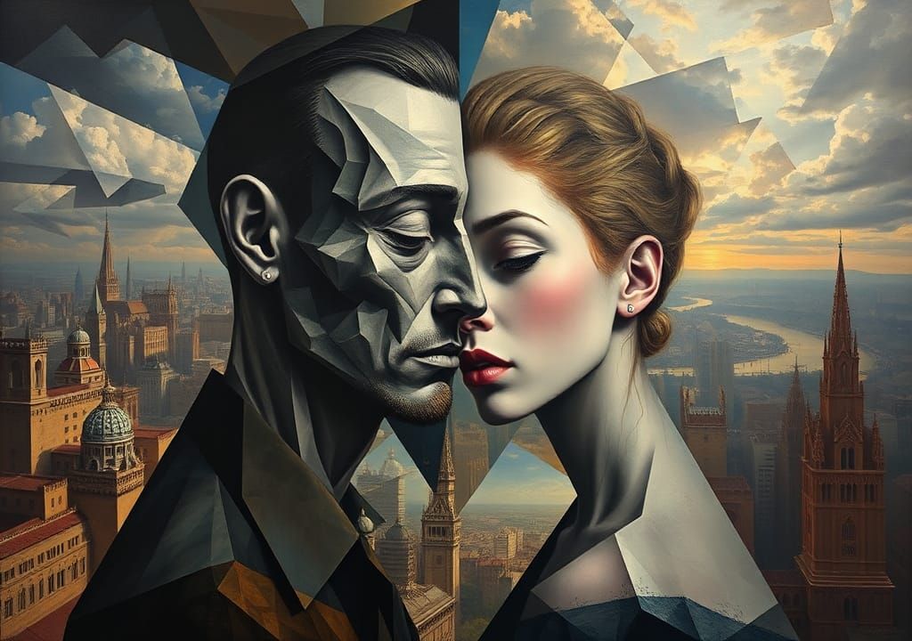 Surreal Oil Painting: Twisted Existence in Geometric Landsca...