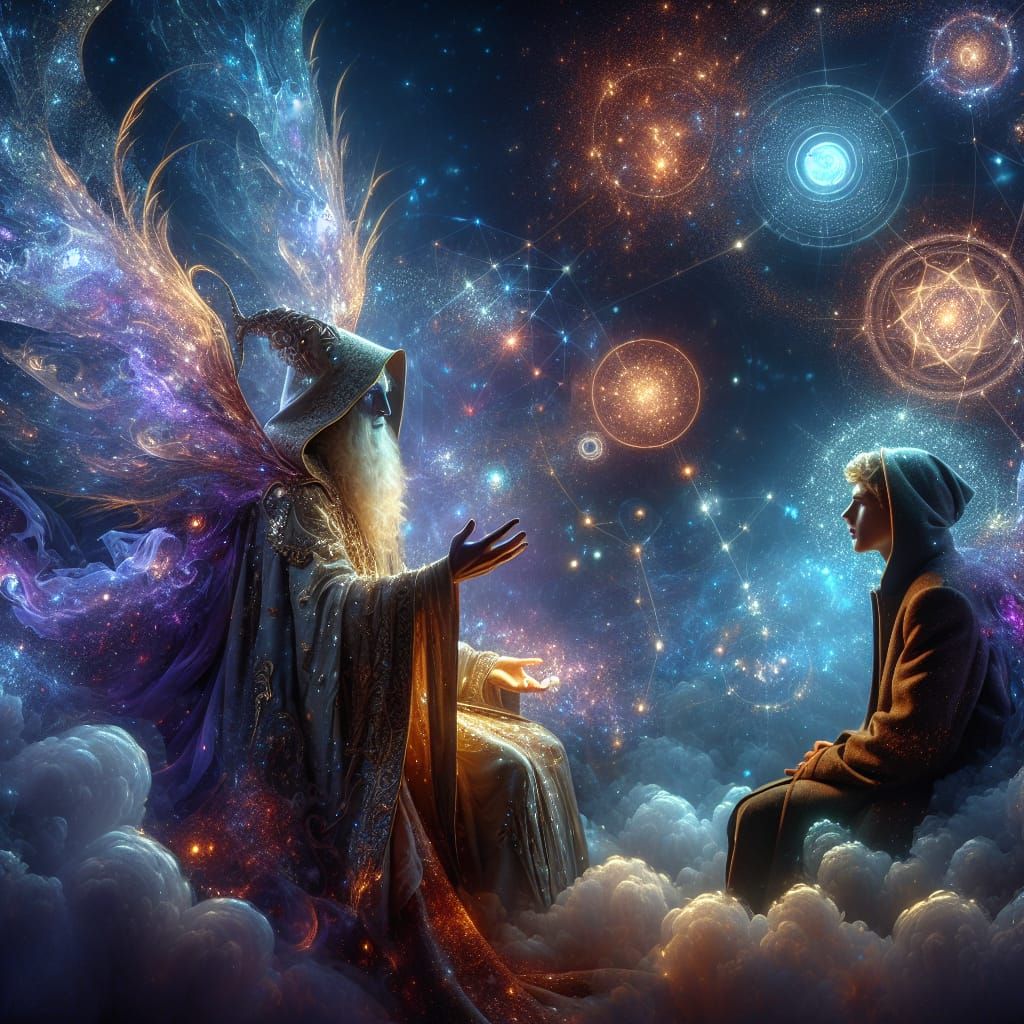 Celestial Ramandu and Prince Caspian Converse Under Aurora