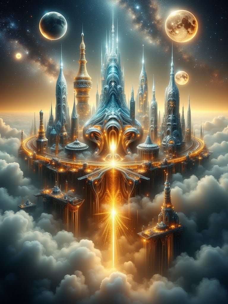 Ethereal City of Cosmic Wonders