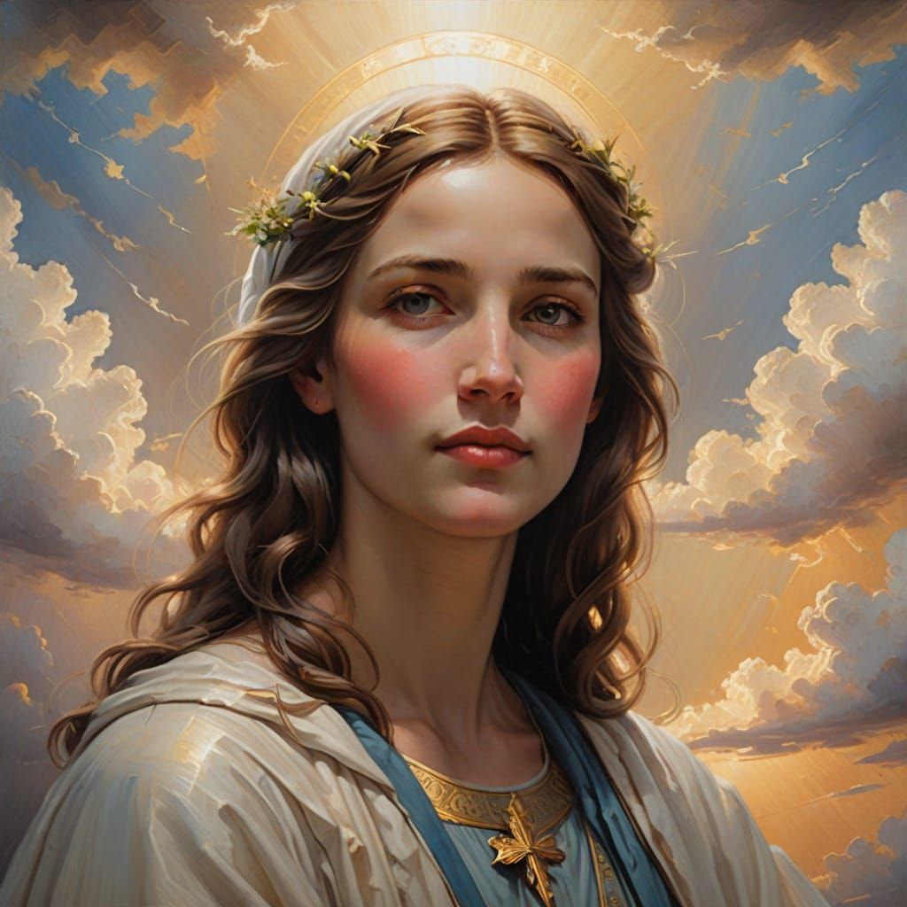 Gentle Mary of Heaven in Soft Oil Painting