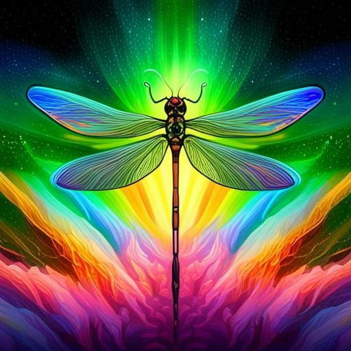 Holographic Dragonfly in Rainbow Glass, Cosmic Illustration