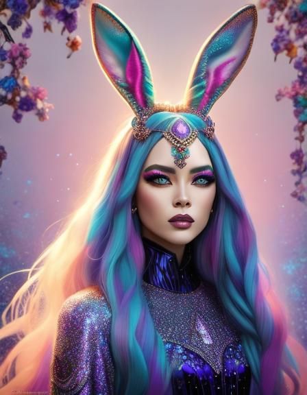 Gorgeous Hybrid Woman Bunny Fox in Mixed Media