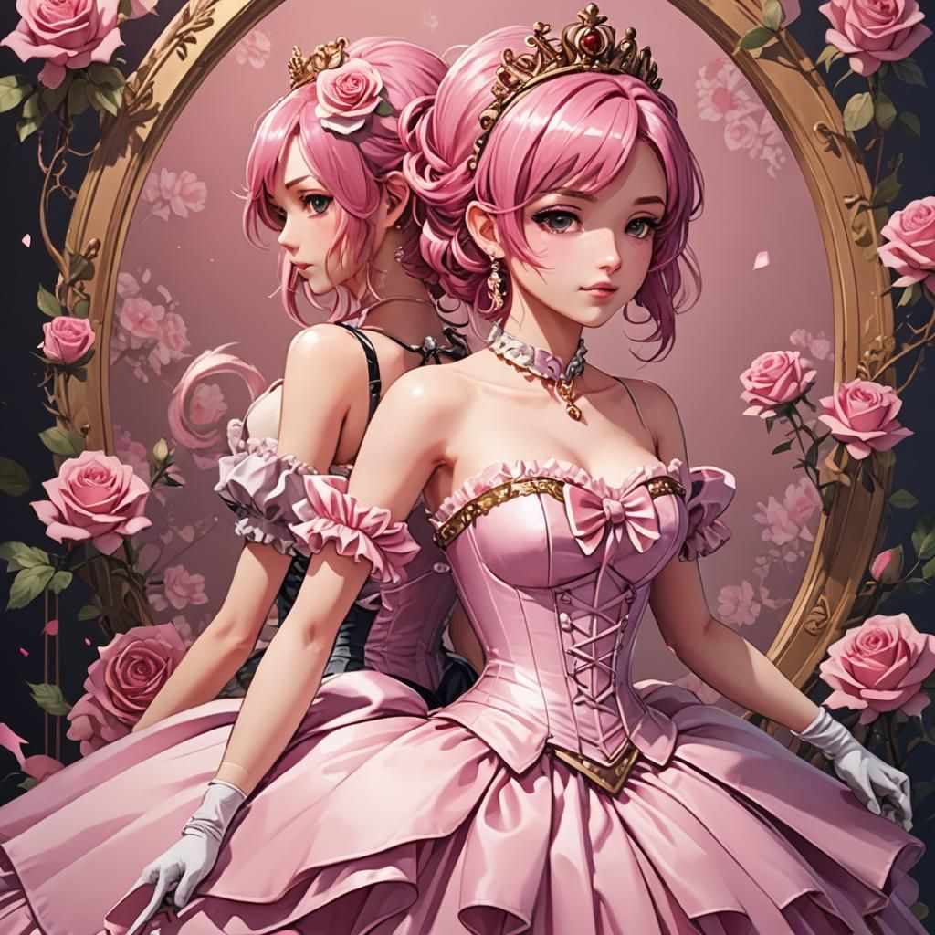 Two Girls in Pink Corsets: Manga-Style Anime Art