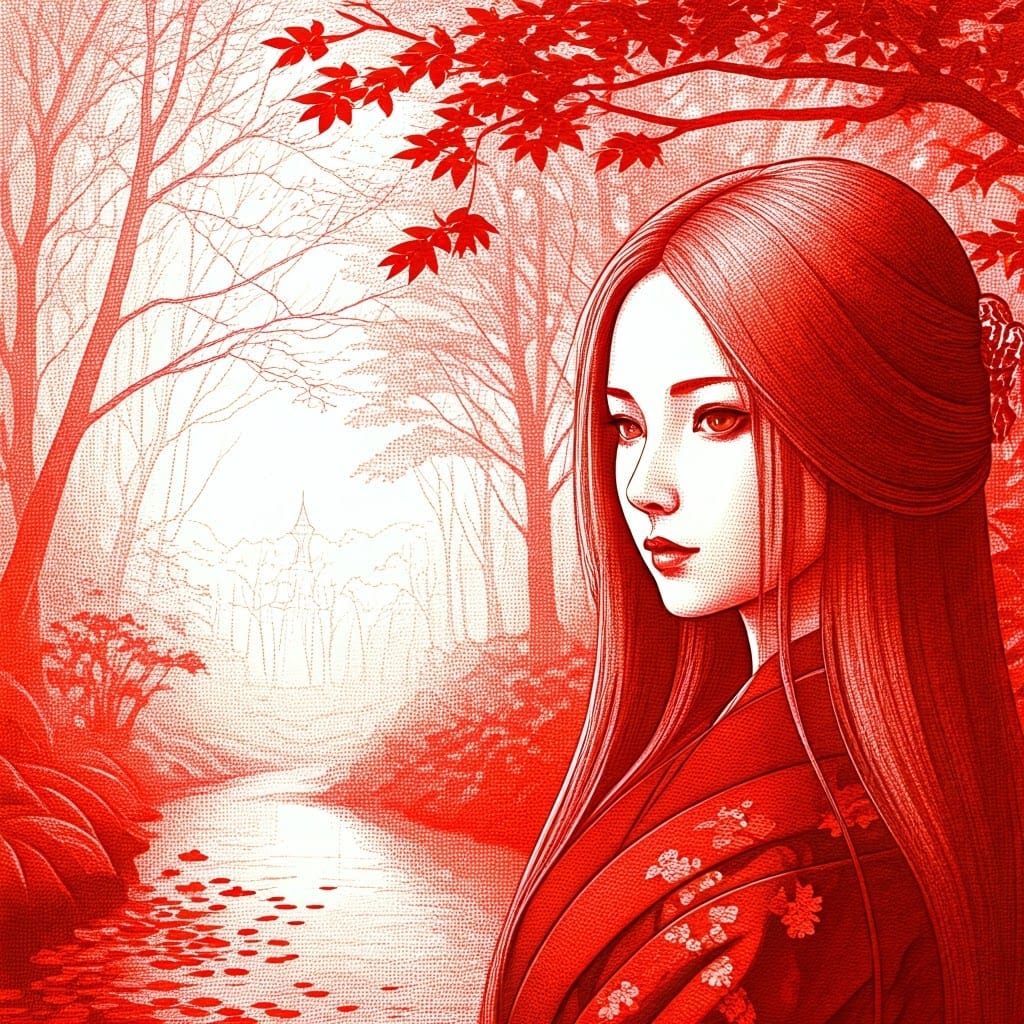 Geisha in Red: A Red Pencil Anime Masterpiece