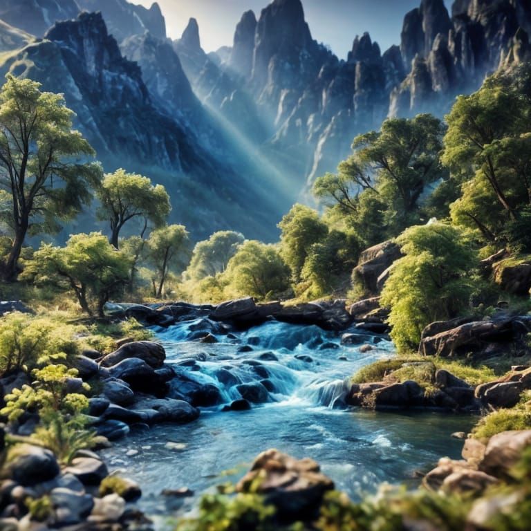 Ancient Stone Bridge in Mountain Valley at Sunset